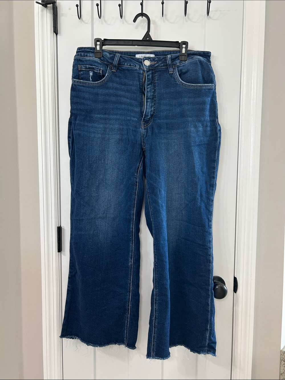 LOVERVET Cotton High-Rise Wide-Leg Jeans in Dark Blue Wash